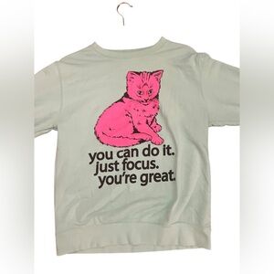 Seafoam graphic sweatshirt with pink cat - size small